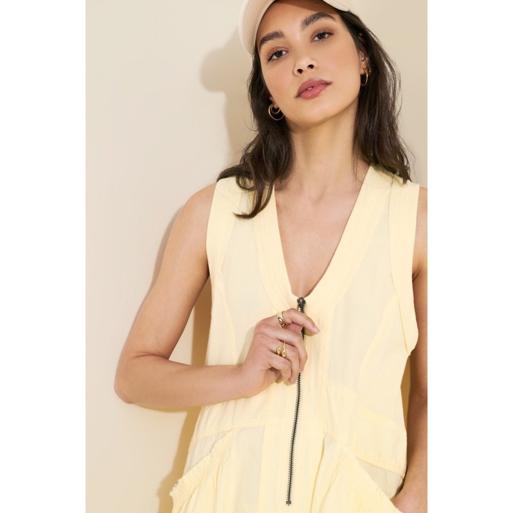 Daily Practice Anthropologie Mini Dress Zip Front Mesh Size XL Yellow Womens - Picture 3 of 10